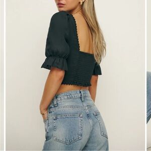 Reformation Simmie Linen Top Black - Size 12